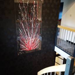Extra Large Abstract Wall Art - Red & Silver Glass Effect Acrylic Painting - Handmade By Ben Ashford - thumbnail 4