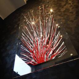 Extra Large Abstract Wall Art - Red & Silver Glass Effect Acrylic Painting - Handmade By Ben Ashford - thumbnail 3