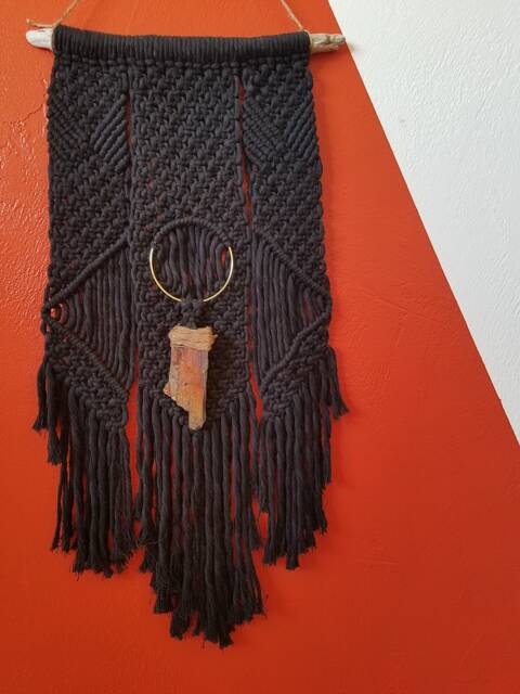 Petrified Wood Black Macrame Wall Hanging - image 1
