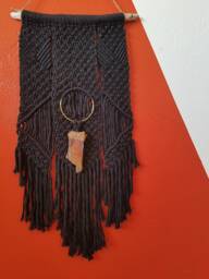 Petrified Wood Black Macrame Wall Hanging - thumbnail 1