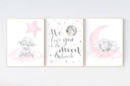Sheep Nursery Art Print Moon, Cloud, & Stars - thumbnail 1