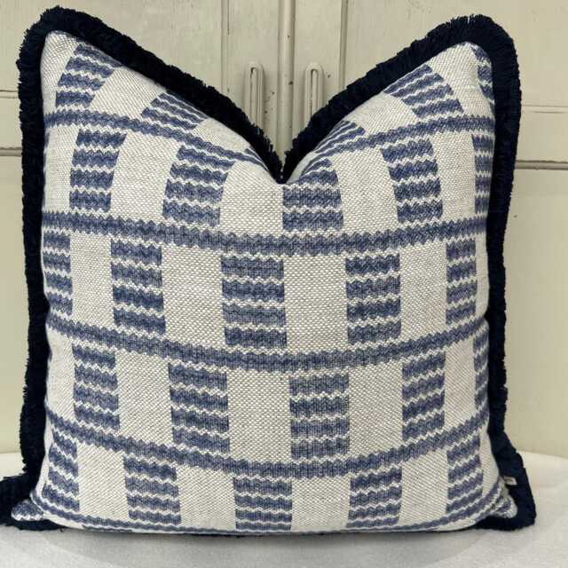 Brush Fringe Cushions Made in Fermoie Cove Blue Fabric Linen Cushion Pillow Throw Cover - image 1