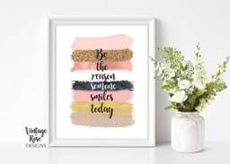 Pink & Gold Print, Brush Strokes Art, Positive Quote, Rose Wall Bedroom Decor, Glitter Gift For Her, Feminine Art - thumbnail 1