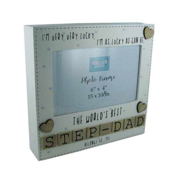 Photo Frame The Worlds Best Step Dad Tile Art Fathers Day Gift Wood Cream 6x4 - image 1