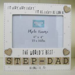 Photo Frame The Worlds Best Step Dad Tile Art Fathers Day Gift Wood Cream 6x4 - thumbnail 2