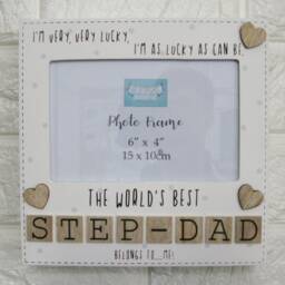 Photo Frame The Worlds Best Step Dad Tile Art Fathers Day Gift Wood Cream 6x4 - thumbnail 3