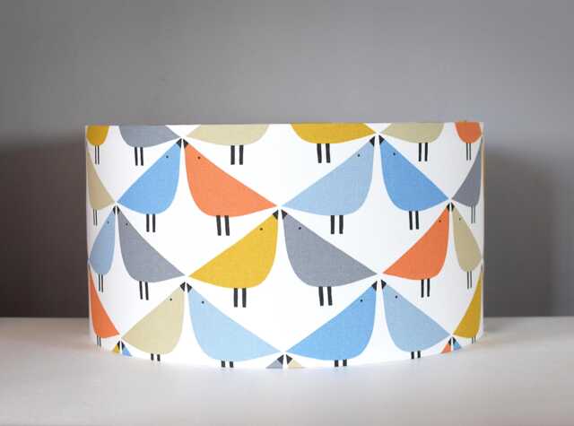 Bird Lampshade Orange Blue Lintu, Gold Silver Or White Lining Option, Table Ceiling Lampshade, Print Pattern, Handmade By Vivid Shades - image 1