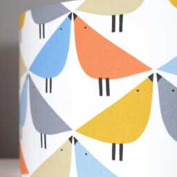 Bird Lampshade Orange Blue Lintu, Gold Silver Or White Lining Option, Table Ceiling Lampshade, Print Pattern, Handmade By Vivid Shades - thumbnail 2