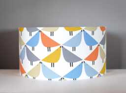 Bird Lampshade Orange Blue Lintu, Gold Silver Or White Lining Option, Table Ceiling Lampshade, Print Pattern, Handmade By Vivid Shades