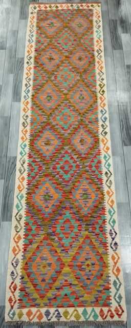 Classic Runner Rug, Handmade Artisan Afghan Turkish, Scandinavian, Navajo, Bohemian, Wool Flatweave Multicolour Kilim Rug 300x76 cm - image 1