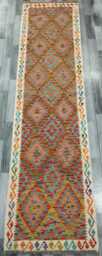 Classic Runner Rug, Handmade Artisan Afghan Turkish, Scandinavian, Navajo, Bohemian, Wool Flatweave Multicolour Kilim Rug 300x76 cm - thumbnail 1