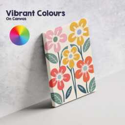 Mid Century Floral Garden With Colourful Blooms & Botanical Leaves Canvas Wall Art Print Decor Picture Ready To Hang - thumbnail 4