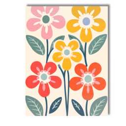 Mid Century Floral Garden With Colourful Blooms & Botanical Leaves Canvas Wall Art Print Decor Picture Ready To Hang - thumbnail 1