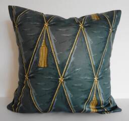 Waverly Tassel Pillow Cover Blue Grey Cotton Cushion - 16x16, 18x18 - thumbnail 1