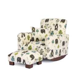 Personalized Toddler Rocking Chair, Kid Chair With Ottoman & Pillow - Bears & Trees Print - thumbnail 2