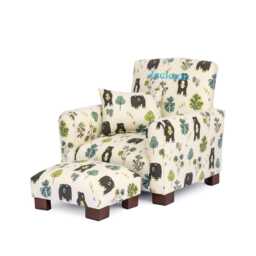 Personalized Toddler Rocking Chair, Kid Chair With Ottoman & Pillow - Bears & Trees Print - thumbnail 1
