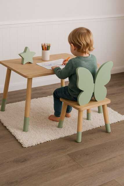 Butterfly Kids Table & Chair Set Handmade Wooden Montessori Furniture - image 1