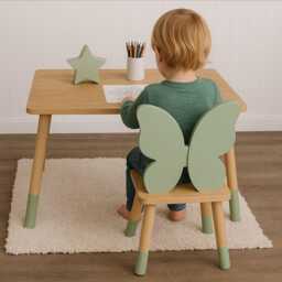 Butterfly Kids Table & Chair Set Handmade Wooden Montessori Furniture - thumbnail 2