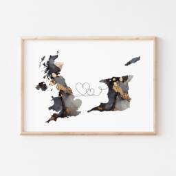 Britain & Trinidad Tobago Map Black & Gold Travel Wall Art Print - United Kingdom UK - thumbnail 3
