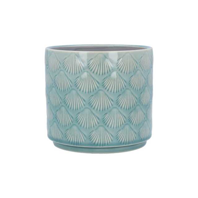 Light Blue Shell Pattern Plant Pot - Glazed Ceramic Planter Home Decor Stoneware Cover - image 1