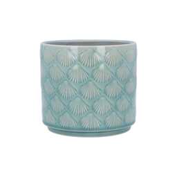 Light Blue Shell Pattern Plant Pot - Glazed Ceramic Planter Home Decor Stoneware Cover - thumbnail 1