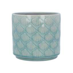 Light Blue Shell Pattern Plant Pot - Glazed Ceramic Planter Home Decor Stoneware Cover - thumbnail 2