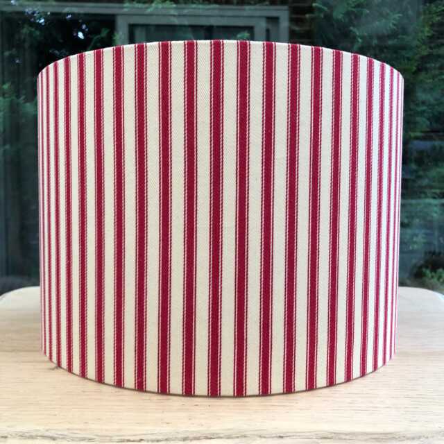 Linen Lampshade Or Ceiling Woven Red Stripes On Natural French Linen - image 1