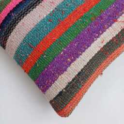 Handmade Cushion Cover, Striped Turkish Rug Cushion, Pillow, Decorative Throw Kilim 12''x12''/30x30 cm - thumbnail 3