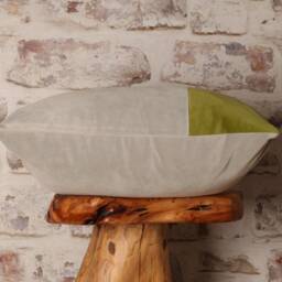 Dove Grey & Citron Green Velvet Cushion Cover Mid-Century Modern Colour Block - thumbnail 2