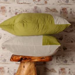 Dove Grey & Citron Green Velvet Cushion Cover Mid-Century Modern Colour Block - thumbnail 3