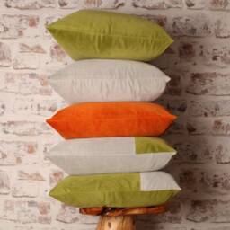 Dove Grey & Citron Green Velvet Cushion Cover Mid-Century Modern Colour Block - thumbnail 4