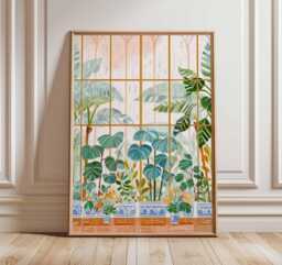 Glasshouse Wall Art Print, Botanical Garden Poster With Tropical Plants, Nature Inspired Artwork For Living Room Or Sunroom Decor - thumbnail 1