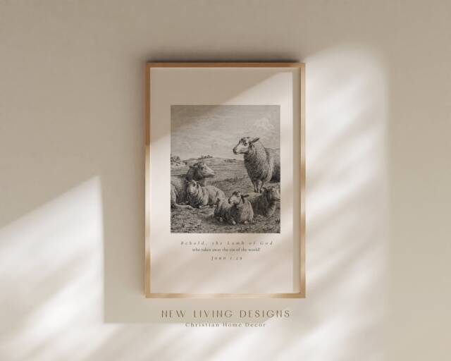 John 129 Behold The Lamb Of God, Vintage Christmas Bible Verse Decor, Fine Art Christian Home Faith Poster, Scripture - image 1