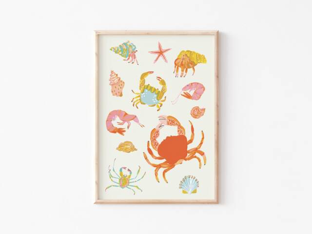 A3-A4-A5 - Under The Sea Nursery Wall Art Crabs Crab Print Animal Decor Nautical Life - image 1