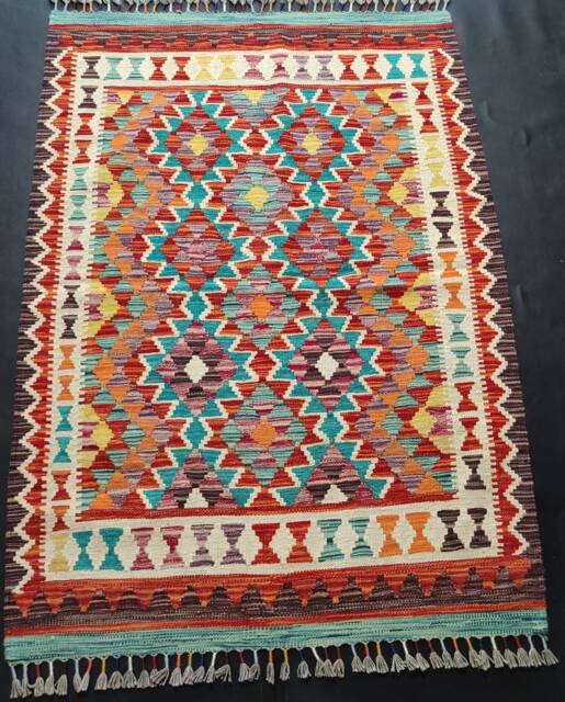 Kilim Rug Classic, Handmade Artisan Afghan Turkish Aztec Geometric Wool 143x102 cm - image 1