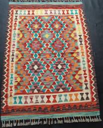 Kilim Rug Classic, Handmade Artisan Afghan Turkish Aztec Geometric Wool 143x102 cm - thumbnail 1