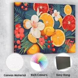Vibrant Citrus Fruit Floral Botanical Pattern Canvas Wall Art Print Decor Picture Ready To Hang - thumbnail 2