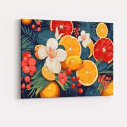 Vibrant Citrus Fruit Floral Botanical Pattern Canvas Wall Art Print Decor Picture Ready To Hang - thumbnail 4