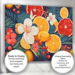 Vibrant Citrus Fruit Floral Botanical Pattern Canvas Wall Art Print Decor Picture Ready To Hang - thumbnail 3