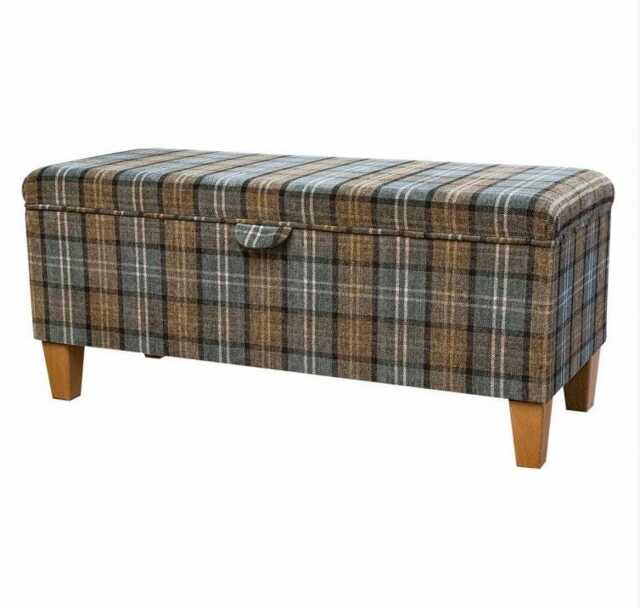 Tartan Fabric Storage Bench - Lana Blue Plaid, British Made - image 1