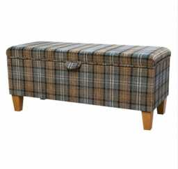 Tartan Fabric Storage Bench - Lana Blue Plaid, British Made - thumbnail 1