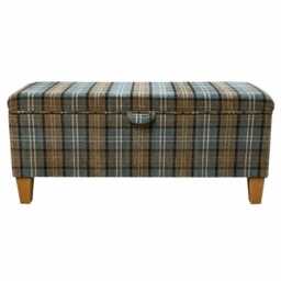 Tartan Fabric Storage Bench - Lana Blue Plaid, British Made - thumbnail 2