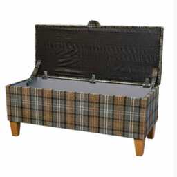 Tartan Fabric Storage Bench - Lana Blue Plaid, British Made - thumbnail 3