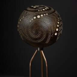Gourd Table Lamp Moroccan Mosaic Lampshade, Wooden Night Light - thumbnail 3