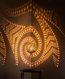 Gourd Table Lamp Moroccan Mosaic Lampshade, Wooden Night Light - thumbnail 1