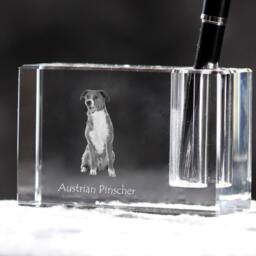 Austrian Pinscher , Crystal Pen Holder With Dog, Souvenir, Decoration, Limited Edition, Collection - thumbnail 2