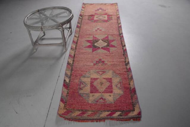 Vintage Rug, Rugs For Nursery, Pink Antique Rugs, Anatolian , Herki Turkish 2.7x9.6 Ft Area Handmade Indoor - image 1