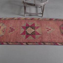 Vintage Rug, Rugs For Nursery, Pink Antique Rugs, Anatolian , Herki Turkish 2.7x9.6 Ft Area Handmade Indoor - thumbnail 3