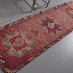 Vintage Rug, Rugs For Nursery, Pink Antique Rugs, Anatolian , Herki Turkish 2.7x9.6 Ft Area Handmade Indoor - thumbnail 2