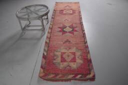 Vintage Rug, Rugs For Nursery, Pink Antique Rugs, Anatolian , Herki Turkish 2.7x9.6 Ft Area Handmade Indoor - thumbnail 1
